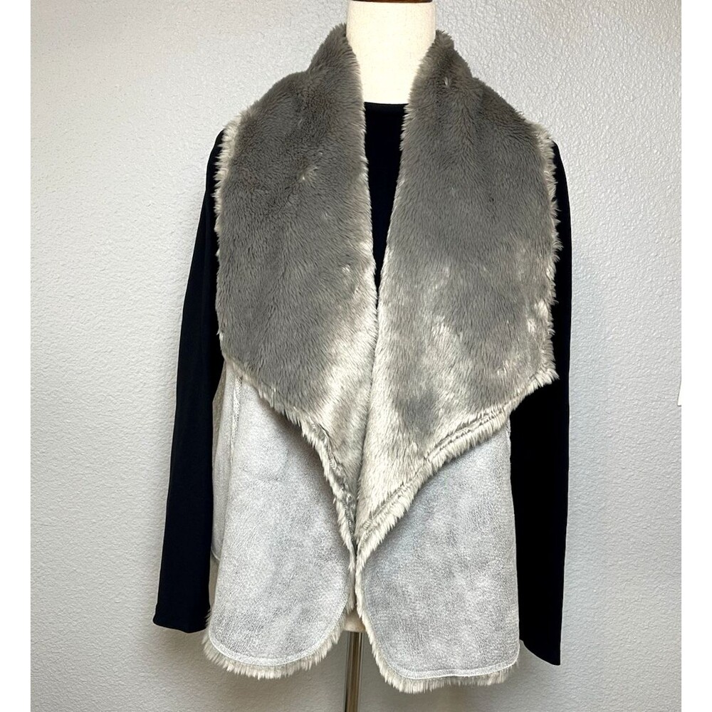 Vintage America Blues NWOT faux fur womens sweater vest gray Small glam party